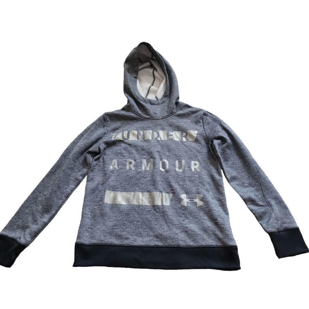 Under Armour XS Gray Black Coldgear Logo Hoodie Pullover